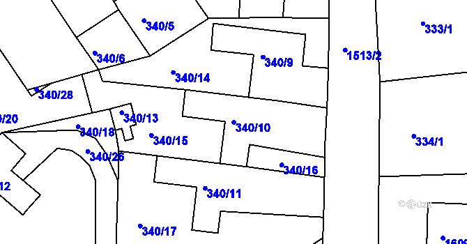 Parcela st. 340/10 v KÚ Mochov, Katastrální mapa