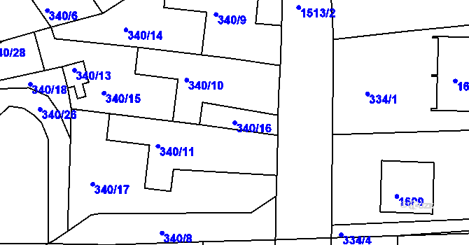Parcela st. 340/16 v KÚ Mochov, Katastrální mapa