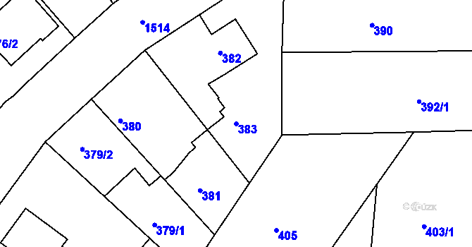 Parcela st. 383 v KÚ Mochov, Katastrální mapa