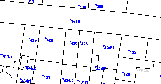 Parcela st. 425 v KÚ Mochov, Katastrální mapa
