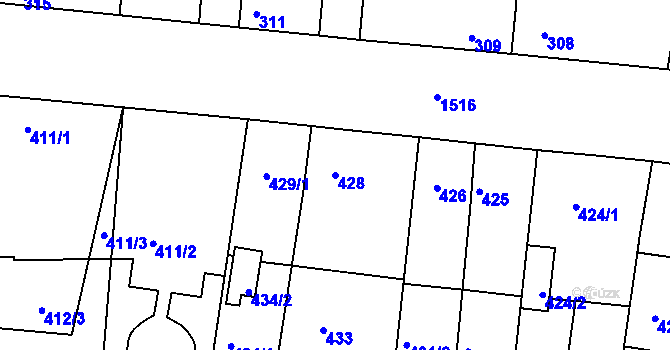 Parcela st. 428 v KÚ Mochov, Katastrální mapa