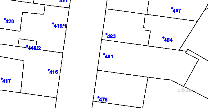 Parcela st. 481 v KÚ Mochov, Katastrální mapa