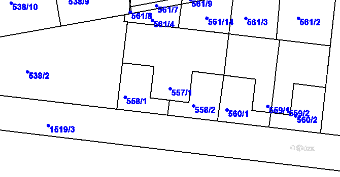Parcela st. 557/1 v KÚ Mochov, Katastrální mapa