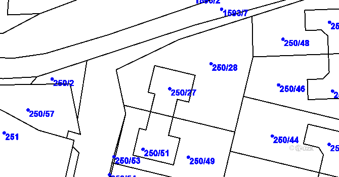 Parcela st. 250/27 v KÚ Mochov, Katastrální mapa