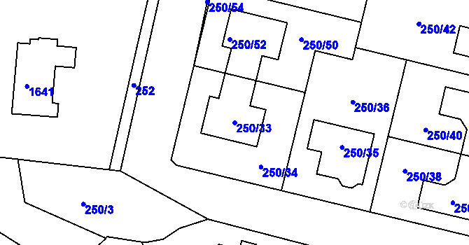 Parcela st. 250/33 v KÚ Mochov, Katastrální mapa