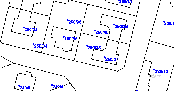 Parcela st. 250/38 v KÚ Mochov, Katastrální mapa