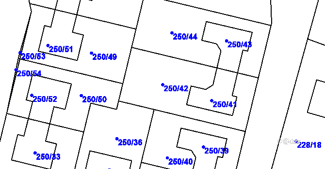 Parcela st. 250/42 v KÚ Mochov, Katastrální mapa