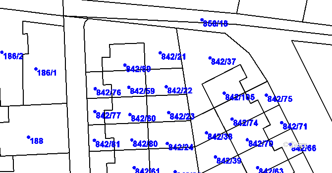 Parcela st. 842/22 v KÚ Mochov, Katastrální mapa