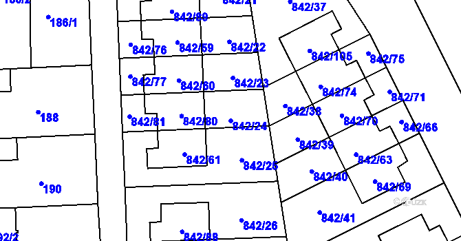 Parcela st. 842/24 v KÚ Mochov, Katastrální mapa