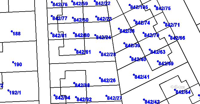 Parcela st. 842/25 v KÚ Mochov, Katastrální mapa