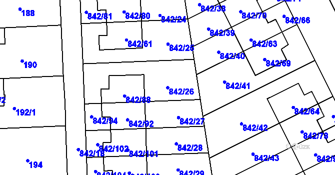 Parcela st. 842/26 v KÚ Mochov, Katastrální mapa