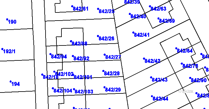 Parcela st. 842/27 v KÚ Mochov, Katastrální mapa