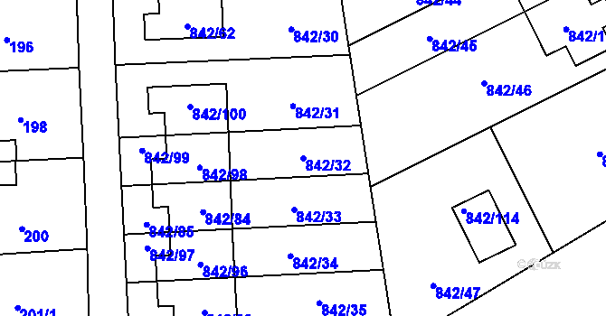 Parcela st. 842/32 v KÚ Mochov, Katastrální mapa