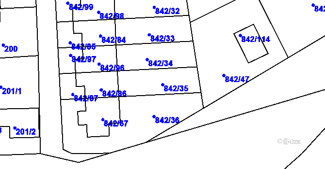 Parcela st. 842/35 v KÚ Mochov, Katastrální mapa
