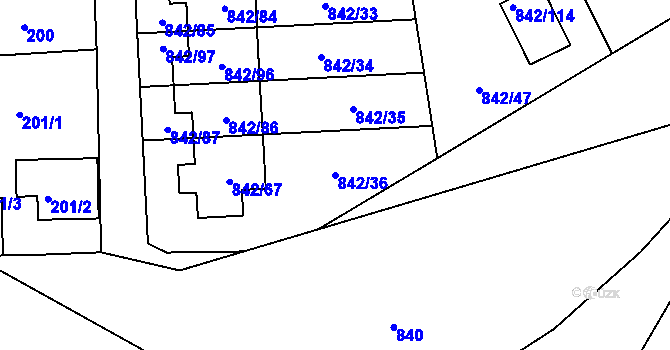 Parcela st. 842/36 v KÚ Mochov, Katastrální mapa
