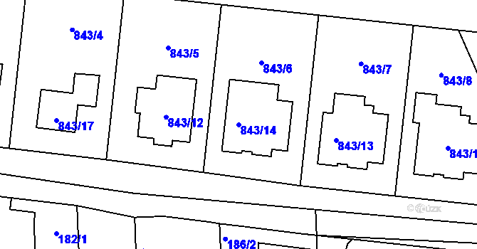 Parcela st. 843/14 v KÚ Mochov, Katastrální mapa