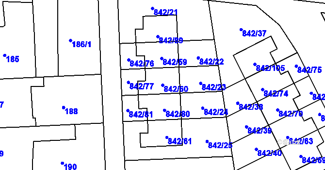 Parcela st. 842/60 v KÚ Mochov, Katastrální mapa