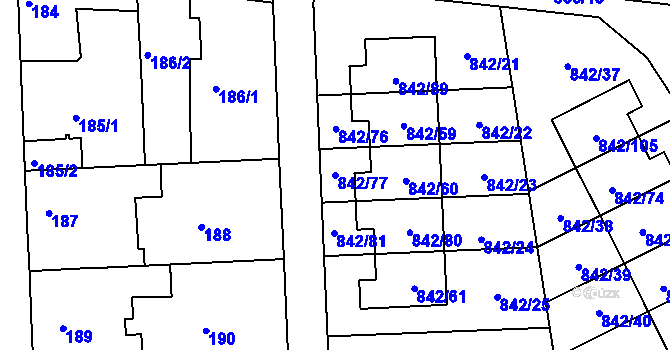 Parcela st. 842/77 v KÚ Mochov, Katastrální mapa
