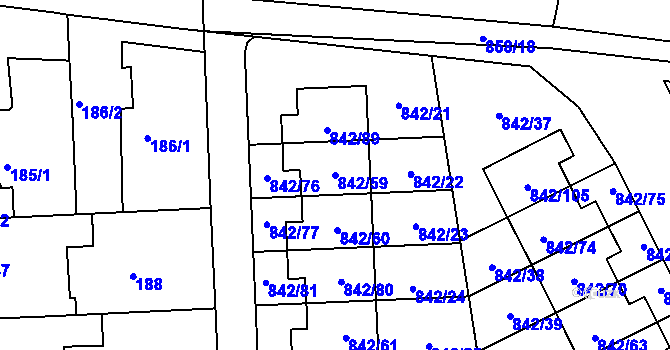 Parcela st. 842/59 v KÚ Mochov, Katastrální mapa