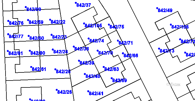 Parcela st. 842/70 v KÚ Mochov, Katastrální mapa