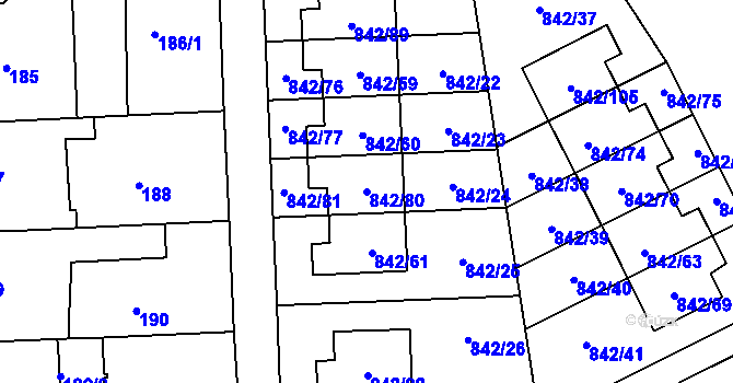 Parcela st. 842/80 v KÚ Mochov, Katastrální mapa