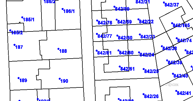 Parcela st. 842/81 v KÚ Mochov, Katastrální mapa