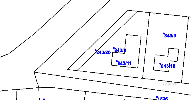 Parcela st. 843/20 v KÚ Mochov, Katastrální mapa