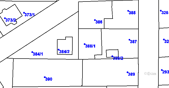 Parcela st. 388/1 v KÚ Mochov, Katastrální mapa