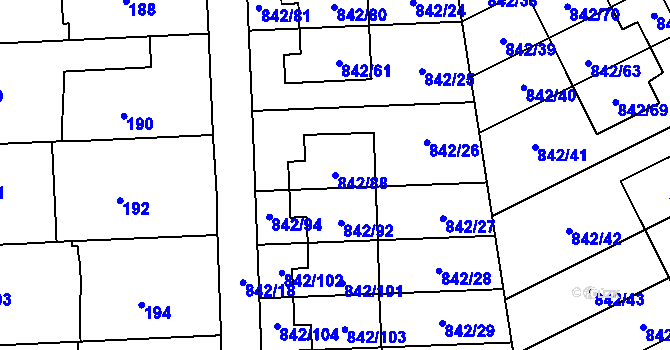 Parcela st. 842/88 v KÚ Mochov, Katastrální mapa