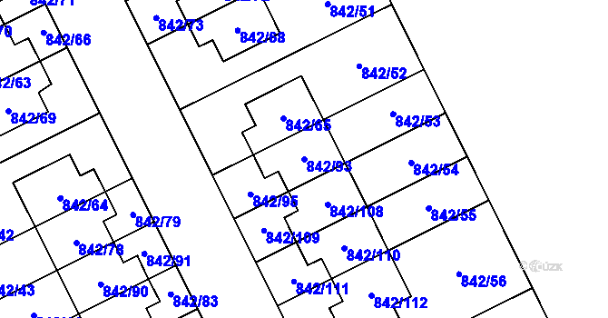 Parcela st. 842/93 v KÚ Mochov, Katastrální mapa