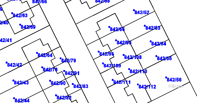 Parcela st. 842/95 v KÚ Mochov, Katastrální mapa
