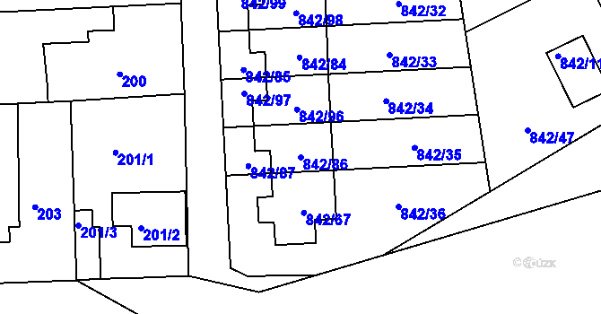 Parcela st. 842/86 v KÚ Mochov, Katastrální mapa