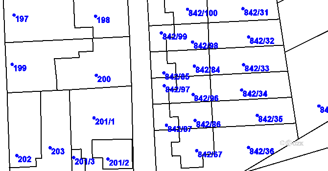 Parcela st. 842/97 v KÚ Mochov, Katastrální mapa