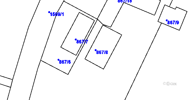 Parcela st. 867/8 v KÚ Mochov, Katastrální mapa