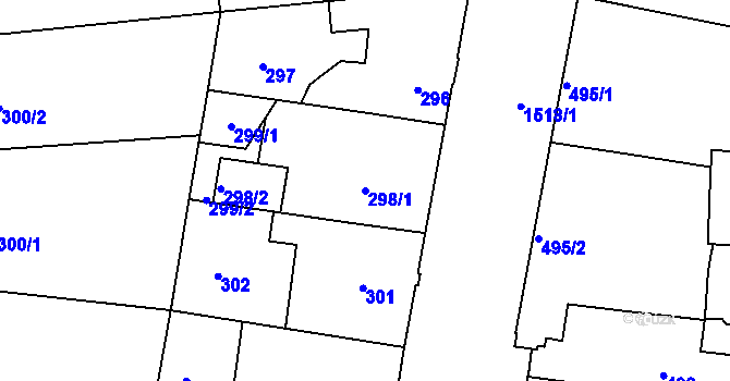 Parcela st. 298/1 v KÚ Mochov, Katastrální mapa
