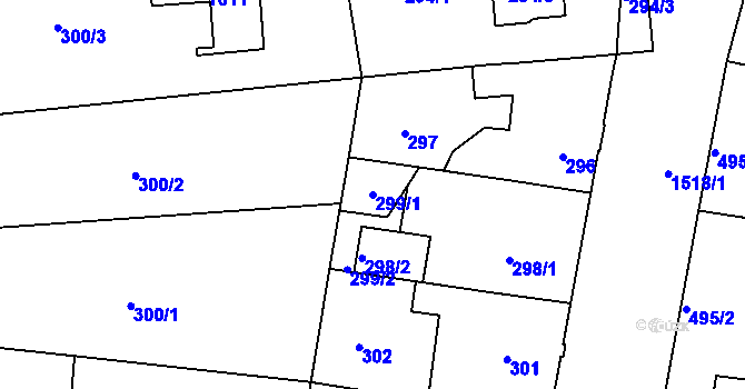 Parcela st. 299/1 v KÚ Mochov, Katastrální mapa