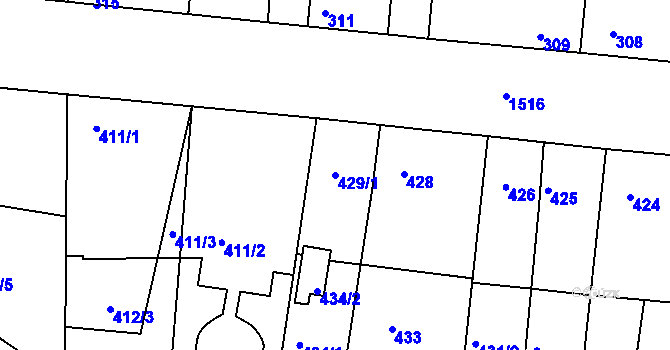 Parcela st. 429/1 v KÚ Mochov, Katastrální mapa