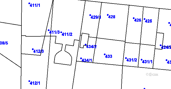 Parcela st. 434/2 v KÚ Mochov, Katastrální mapa