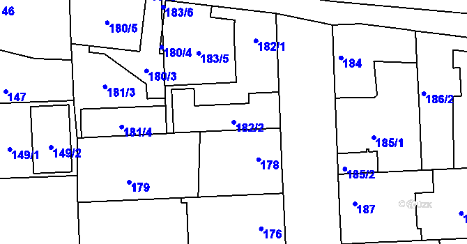 Parcela st. 182/2 v KÚ Mochov, Katastrální mapa