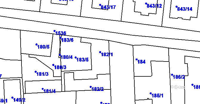 Parcela st. 182/1 v KÚ Mochov, Katastrální mapa