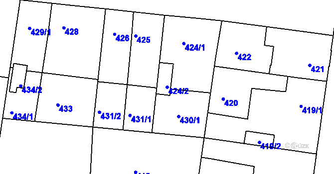 Parcela st. 424/2 v KÚ Mochov, Katastrální mapa