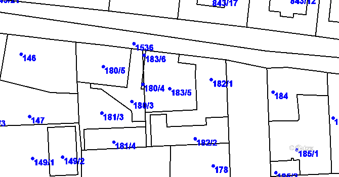 Parcela st. 183/5 v KÚ Mochov, Katastrální mapa