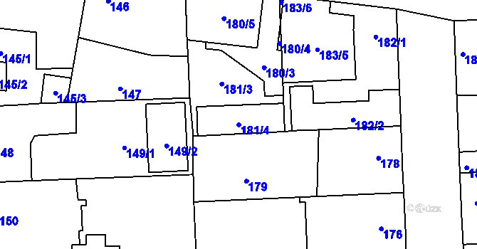 Parcela st. 181/4 v KÚ Mochov, Katastrální mapa