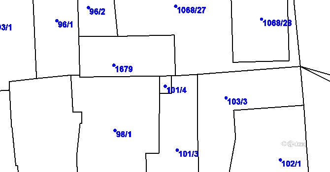 Parcela st. 101/4 v KÚ Mochov, Katastrální mapa