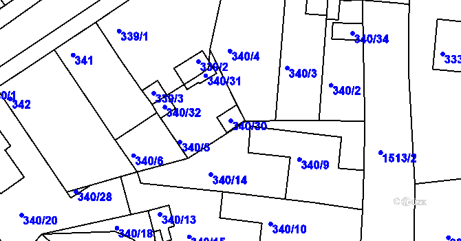 Parcela st. 340/30 v KÚ Mochov, Katastrální mapa