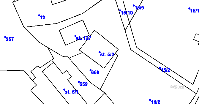 Parcela st. 5/2 v KÚ Hoštice u Mochtína, Katastrální mapa