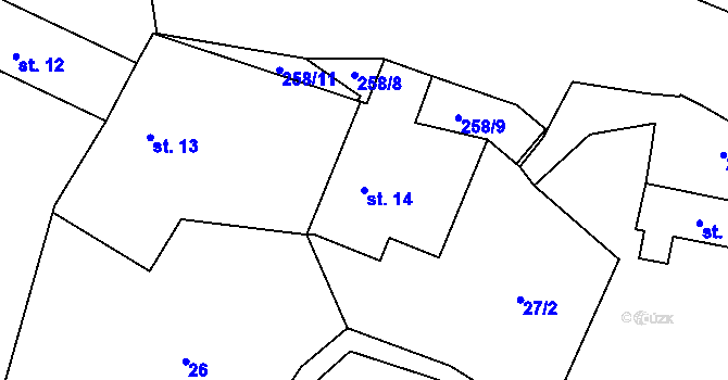 Parcela st. 14 v KÚ Hoštice u Mochtína, Katastrální mapa