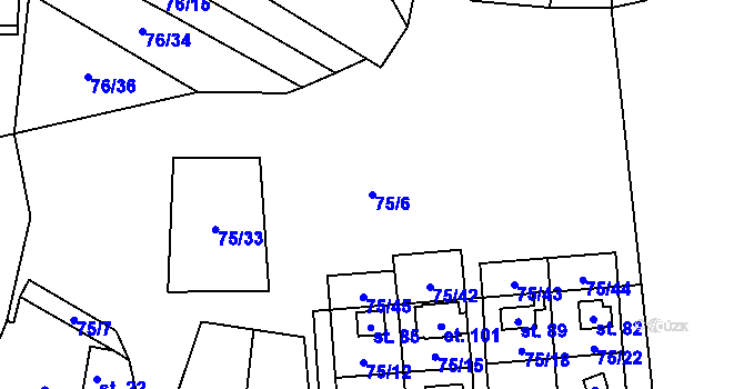 Parcela st. 75/6 v KÚ Hoštice u Mochtína, Katastrální mapa