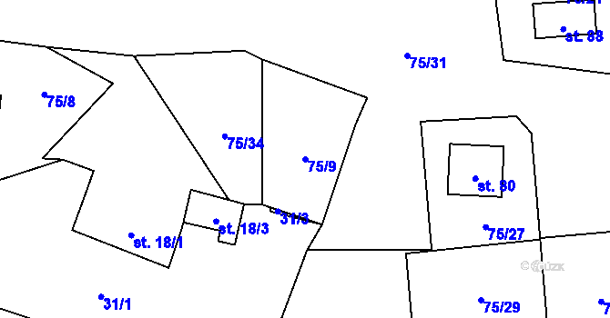 Parcela st. 75/9 v KÚ Hoštice u Mochtína, Katastrální mapa