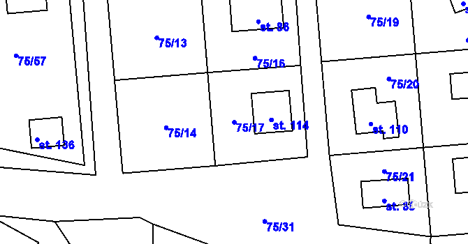 Parcela st. 75/17 v KÚ Hoštice u Mochtína, Katastrální mapa